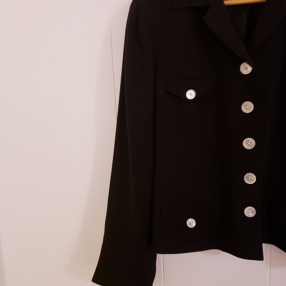 NWT Lauren Ralph Lauren Petite Women 14P Blazer Jacket Black 100% Silk Button Up - Picture 4 of 13